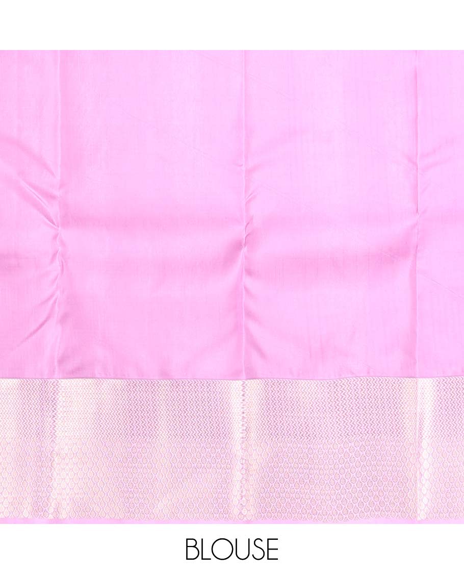 Green annam chakram buttas Vasundhara silk mix saree, contrast vanki & thilakam border & pallu of geometric designs