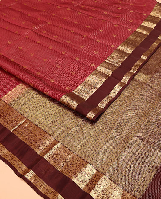 Red Vasundhara Lite Silk Mix Saree, Prettified with Zari Buttas and Micro-Checks on Its Body, Complemented by a Contrast Border of Manga, Neli, Kamalam, and Mayil Designs, Boldly Accentuated Pallu, and Paired with a Contrast Blouse
