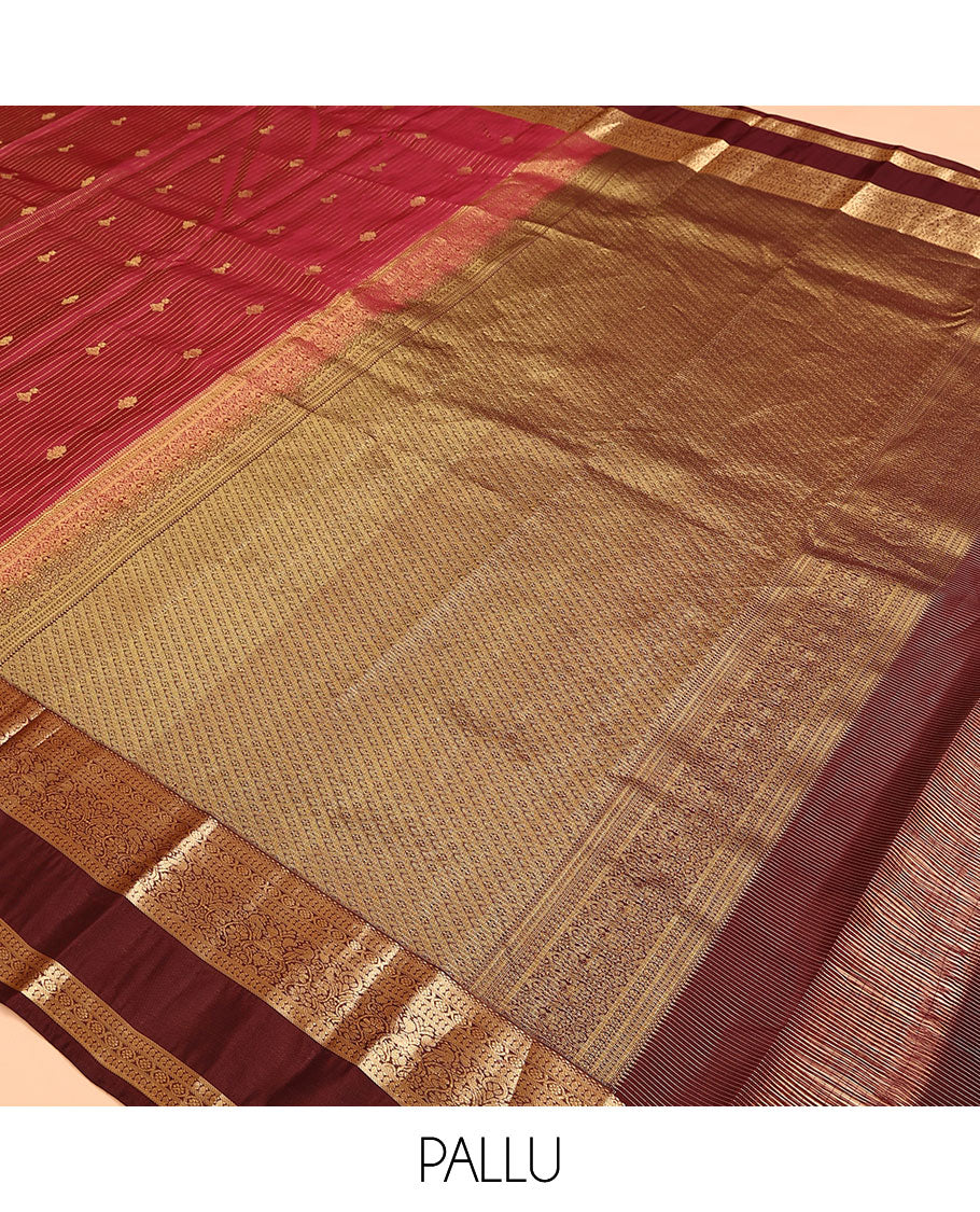Red Vasundhara Lite Silk Mix Saree, Prettified with Zari Buttas and Micro-Checks on Its Body, Complemented by a Contrast Border of Manga, Neli, Kamalam, and Mayil Designs, Boldly Accentuated Pallu, and Paired with a Contrast Blouse