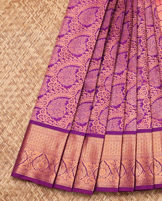 Purple Budget Silk Saree, Enthralled with Jacquard Design, Highlighted by Traditional Zari Border, Grand Pallu, and a Contrast Blouse