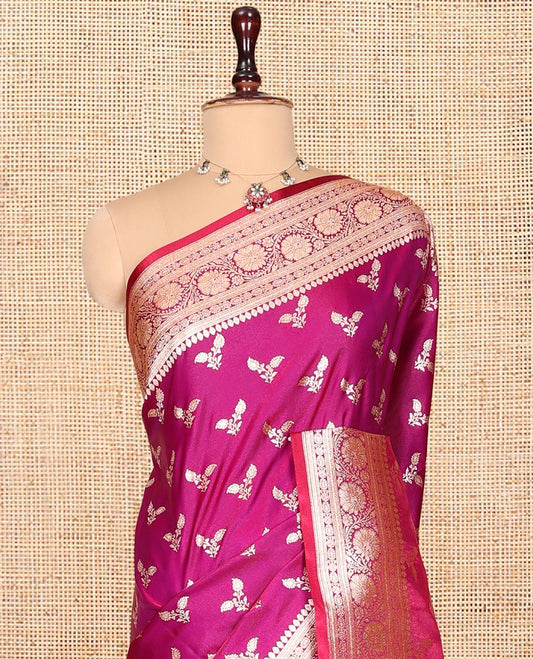Purple Banarasi Nylon Saree, Detailed with Buttas, a Floral Creeper Zari Border, Intricate Pallu, and a Matching Blouse