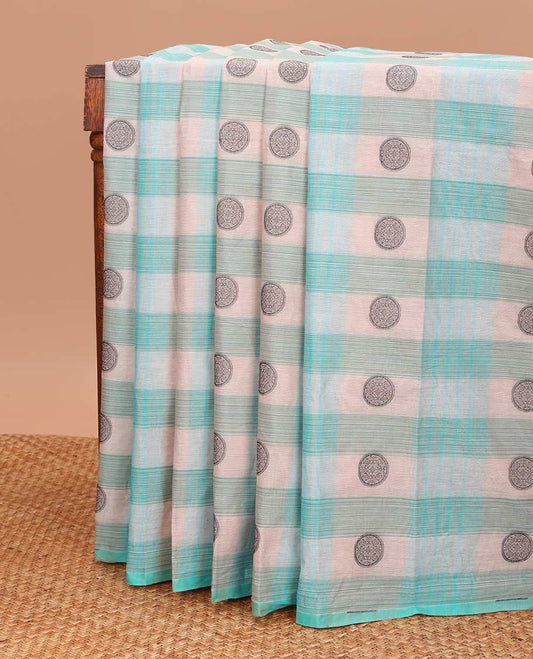 Borderless multi-color checked and chakram buttas Coimbatore cotton saree, pallu steeped with circular motifs
