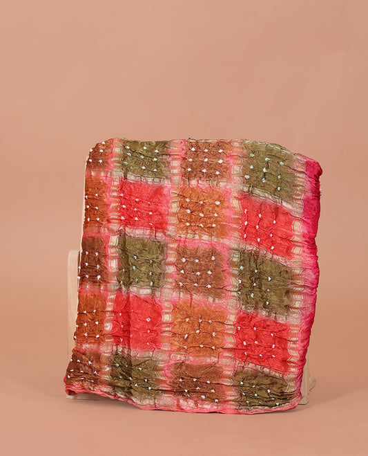 Borderless Pink Bandhani Dola Silk Saree