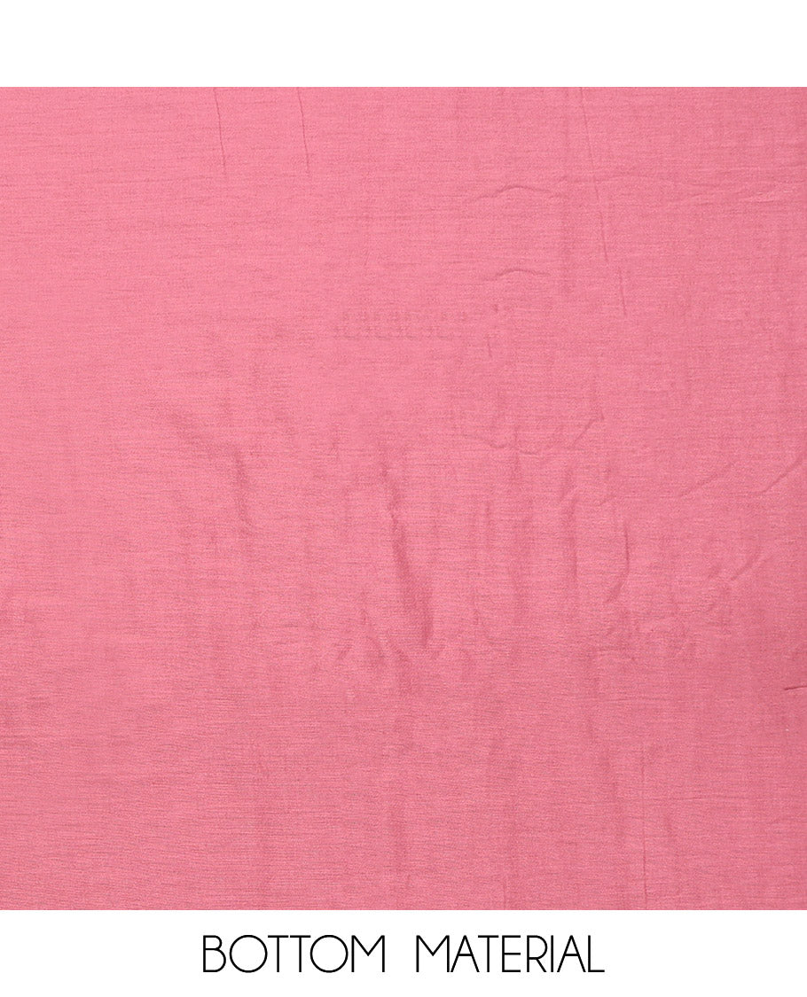 Off-White-Pink Material Chudidar Set, Adorned with Intricate Motifs Print, and Embroidery on Its Jute Cotton Top, a Plain Cotton Bottom, and Paired with Contrast Sequins Striped Chanderi Cotton Dupatta
