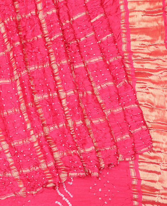 Borderless Pink Bandhani Dola Silk Saree