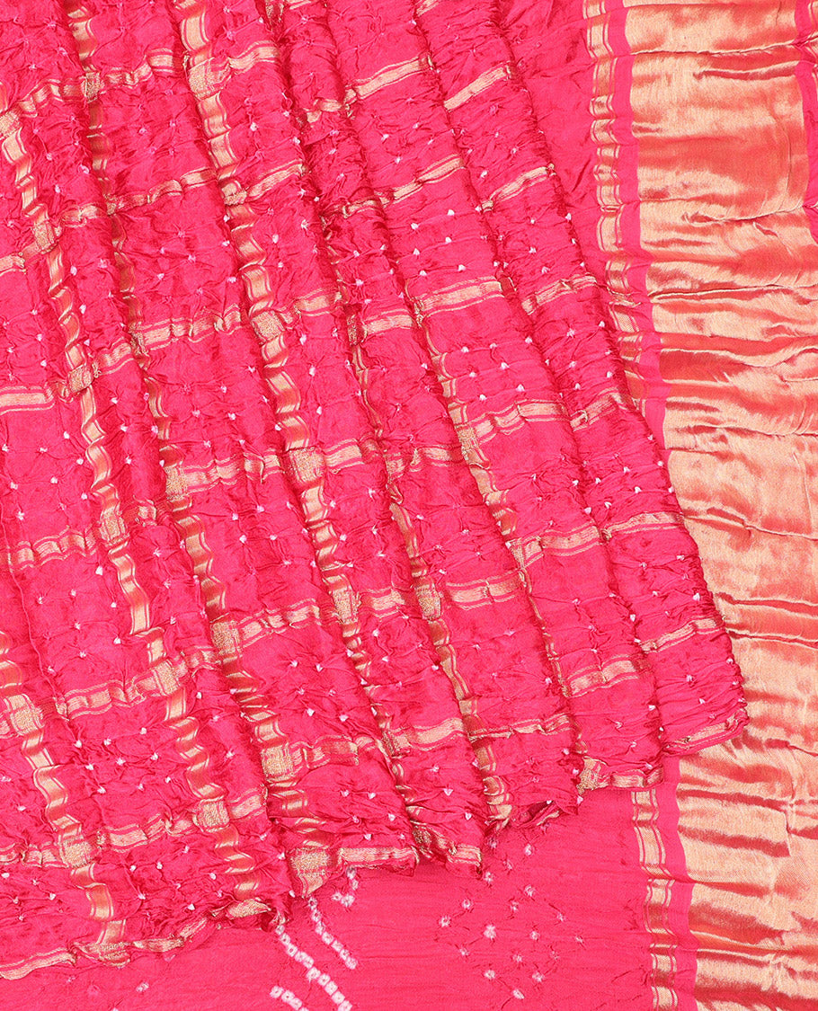 Borderless Pink Bandhani Dola Silk Saree