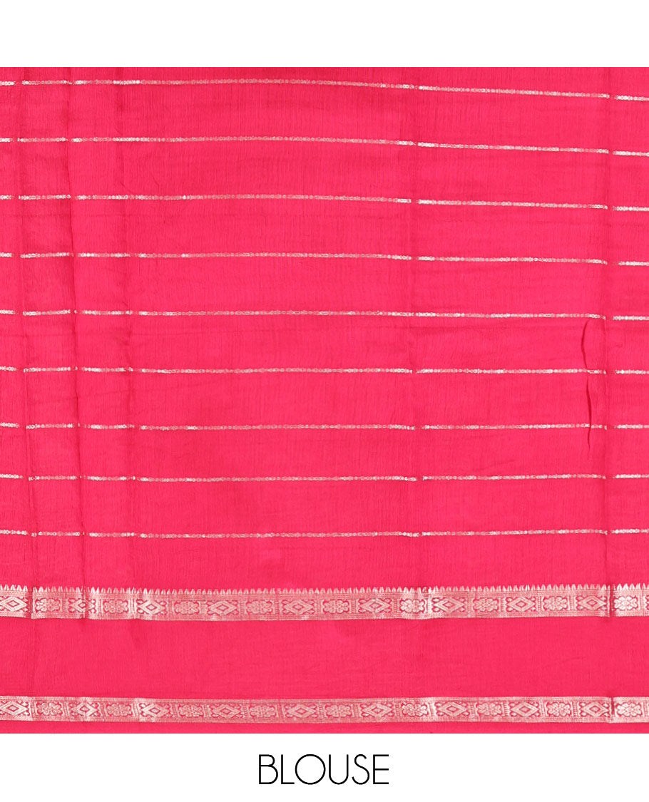 Blue Zari Striped Assam Silk Saree, Complemented by a Contrast Traditional Zari-Woven Border, Zari-Striped Pallu, and a Contrast Blouse