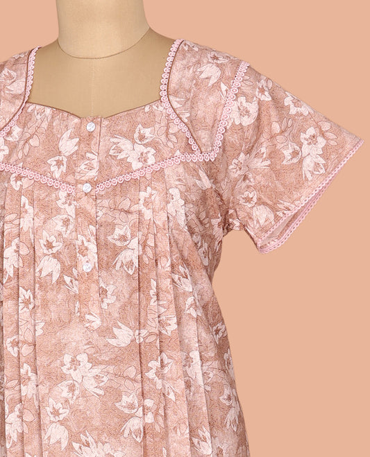 Pale Brown Cotton-Blended Nighty