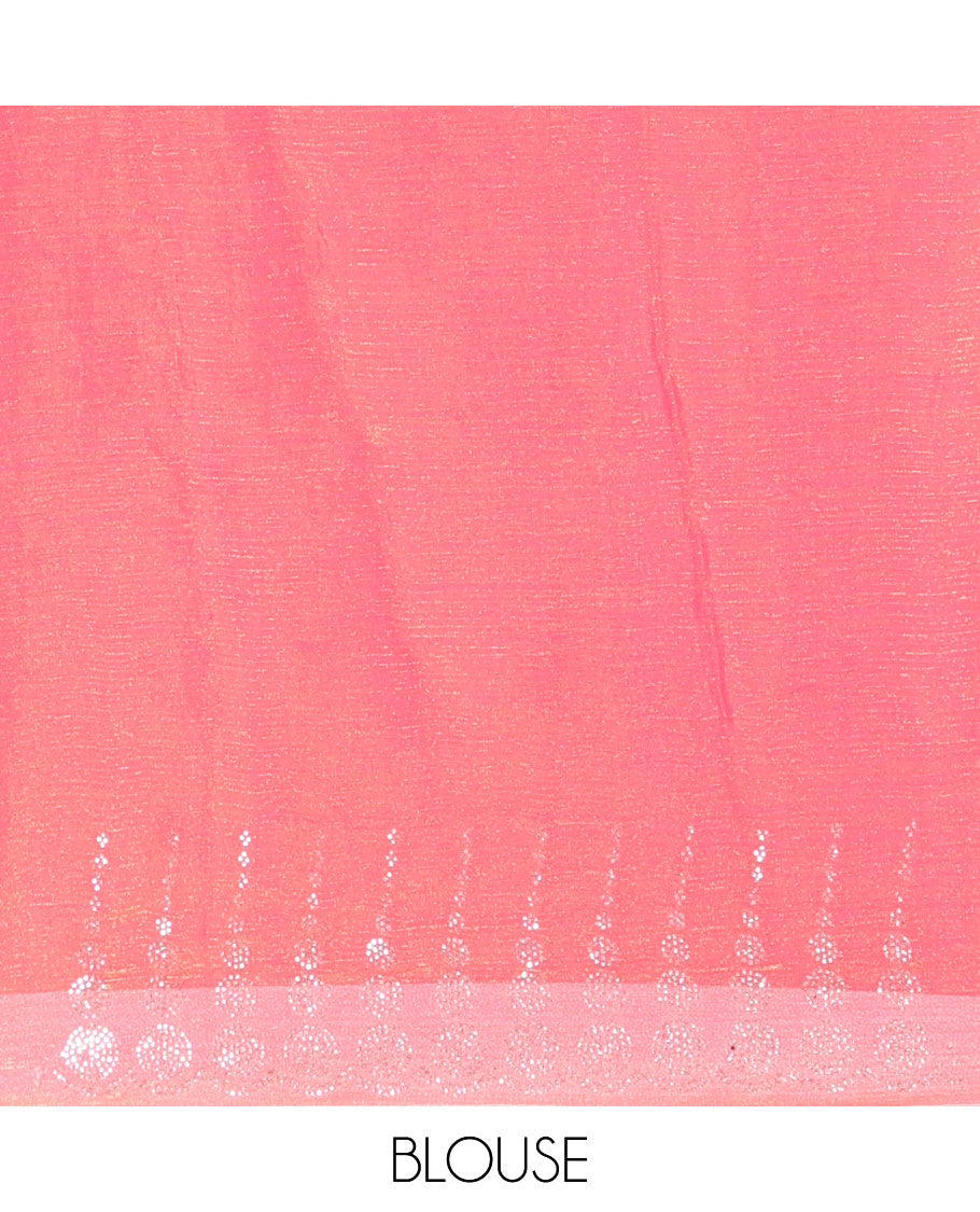 Pink Fendi Chiffon Saree Dazzled With Glittering Swarovski Stones Struck All Over Its Body, Complemented With Scallop Swarovski Stone Work Border, Swarovski Stone Work Pallu, And A Matching Swarovski Stone Work Blouse