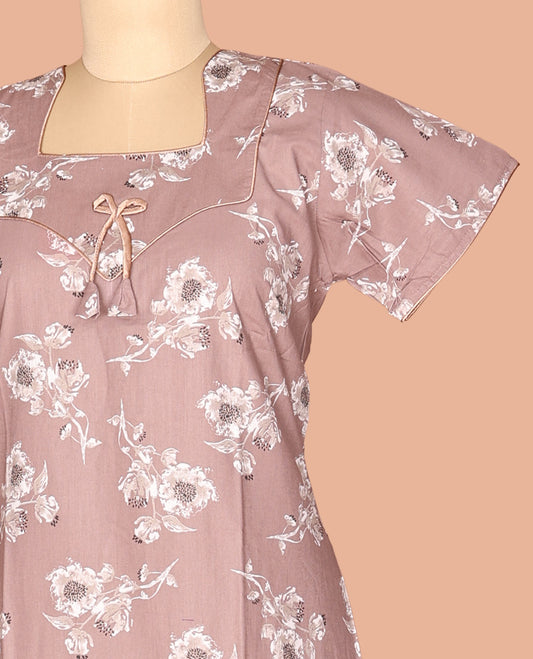 Pale Brown Cotton-Blended Nighty
