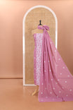Pink  Material Chudidar Set Featuring Chikankari-Style Paisley Vine Design, Thread-Embroidered Georgette Top, Subtly Made Plain Santoon Material Bottom, and a Floral Motifs-Embroidered Georgette Scallop-Bordered Dupatta