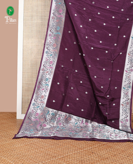 Purple color pathick style design dola silk saree with parrot design border & pathick style pallu along with contrast blouse