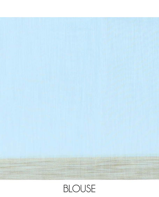 Blue jaal printed budget cotton saree, plain border & intricately printed pallu