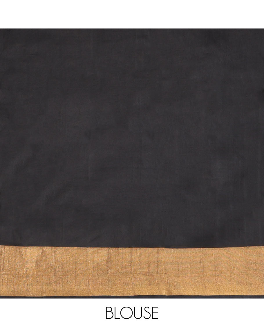 Blue Plain Uppada Silk Saree, Complemented by Contrast Bavanji Border, Plain Pallu, and Paired with a Contrast Blouse