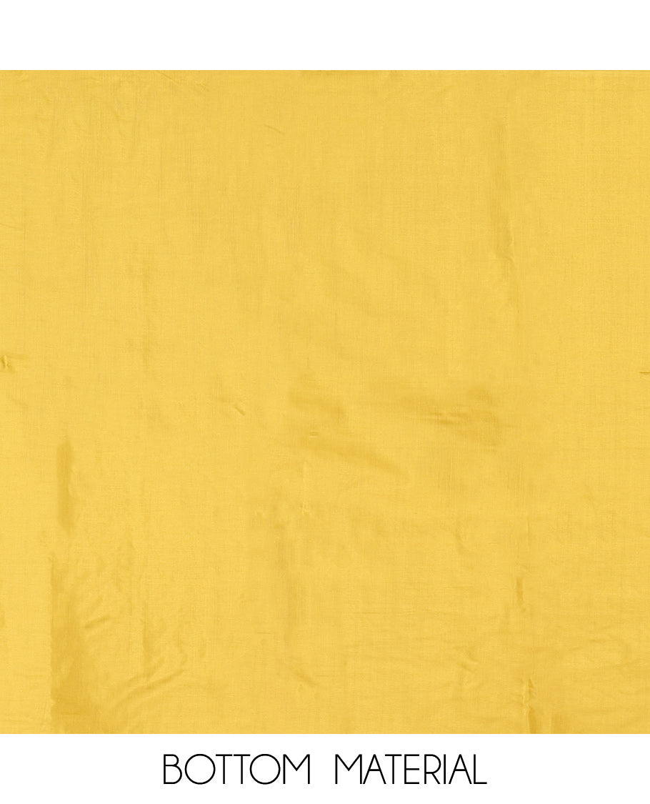 Yellow Organza Crushed Material Churidar Set, Elegantly Adorned with Floral-Themed Thread Embroidery Top, Comes with a Plain Santoon Bottom, and Is Paired with Organza Crushed Dupatta of Floral Thread Embroidery