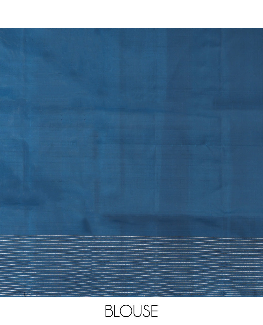Blue Mayuri Lite Silk Mix Saree, Crafted with Buttas All Over Its Body, Highlighted by a Zari Checked Border, Pallu of Flower Designs, and Paired with a Matching Blouse