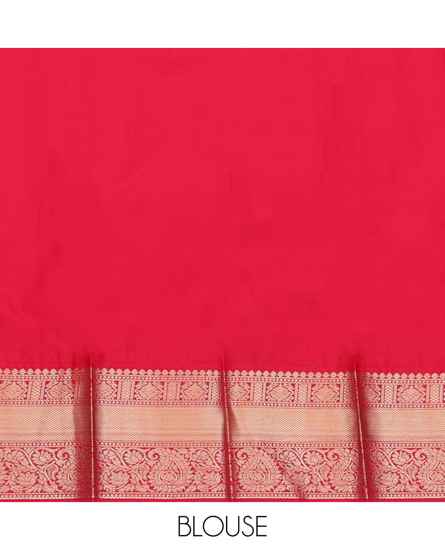 Yellow Budget Silk Saree, Sparsely Threaded with Zari Butta Enclosed Checks, Complemented by a Contrast Traditional Zari Border, Grand Pallu, and Contrast Blouse