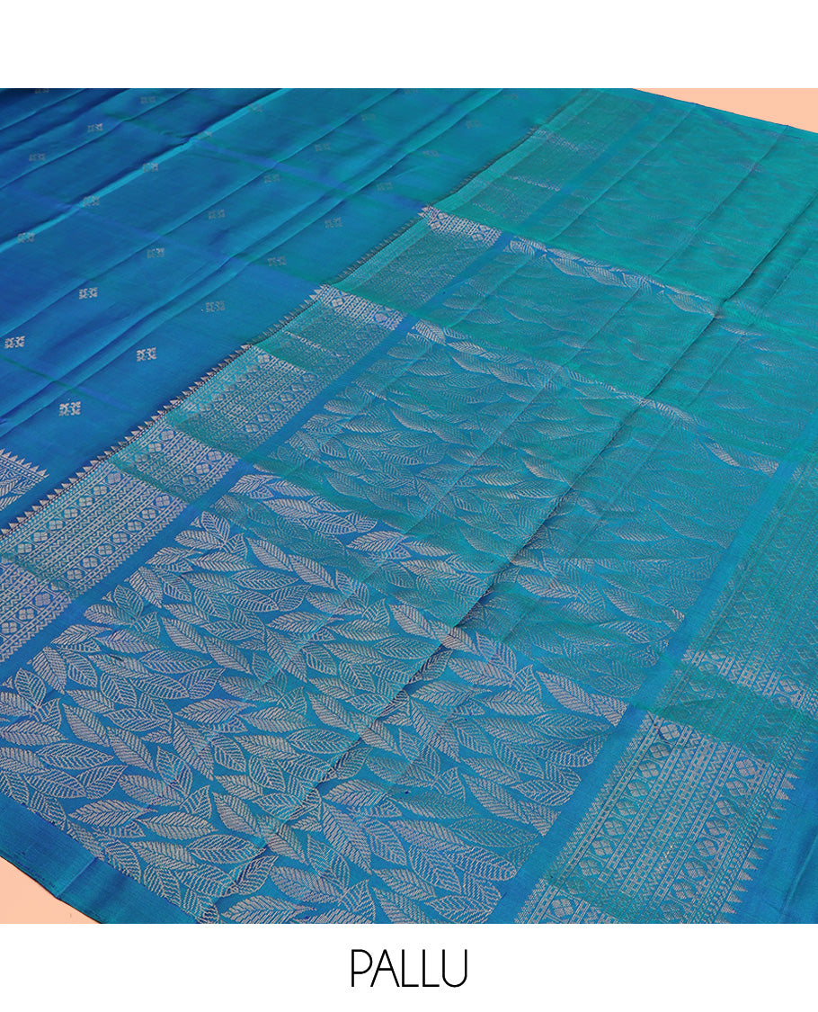 Blue Mayuri Soft Silk Saree, Subtly Sparkled With Zari Buttas All Over Its Body, Highlighted and Leaf Motifs Woven Border, Grand Pallu and Paired with a Matching Blouse