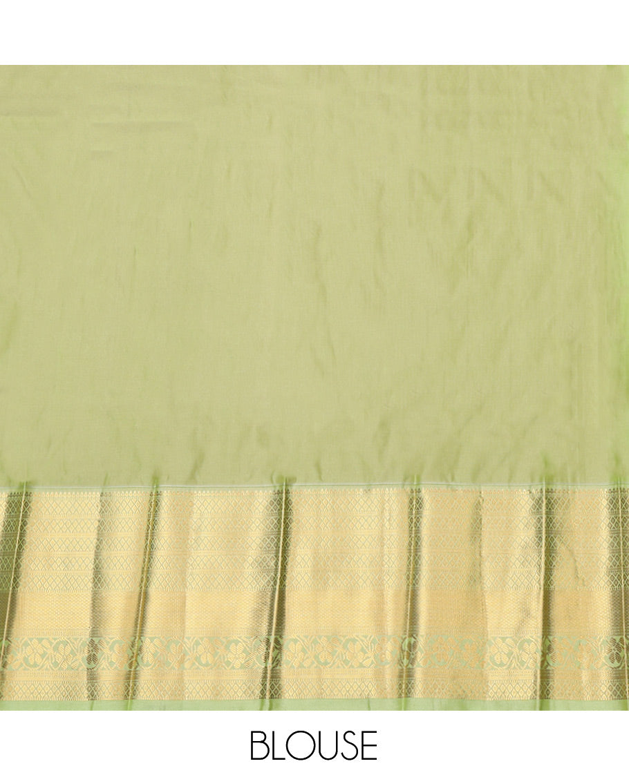 Dark Peach Budget Silk Saree, Adorned with Zari Buttas, Complemented by Contrast Traditional Zari Border, Grand Pallu and a Contrast Blouse