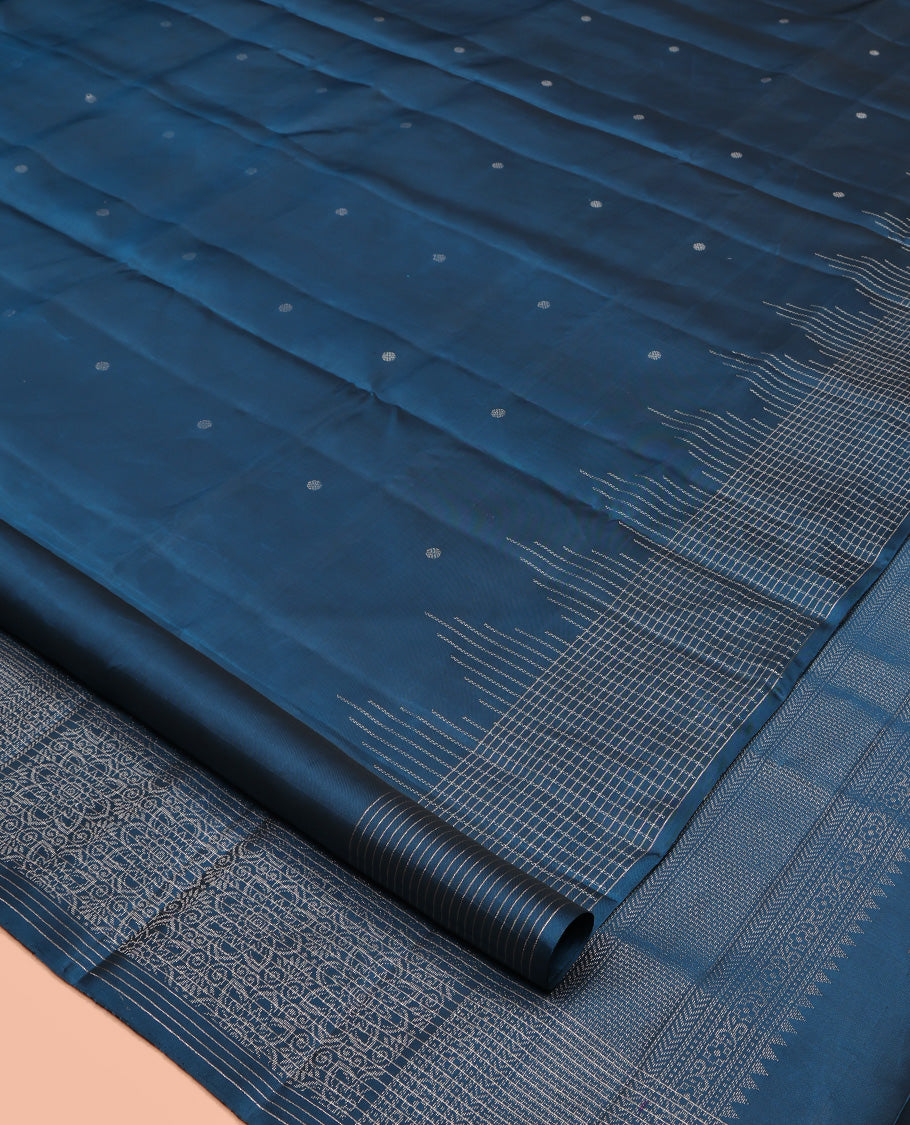 Blue Mayuri Lite Silk Mix Saree, Crafted with Buttas All Over Its Body, Highlighted by a Zari Checked Border, Pallu of Flower Designs, and Paired with a Matching Blouse