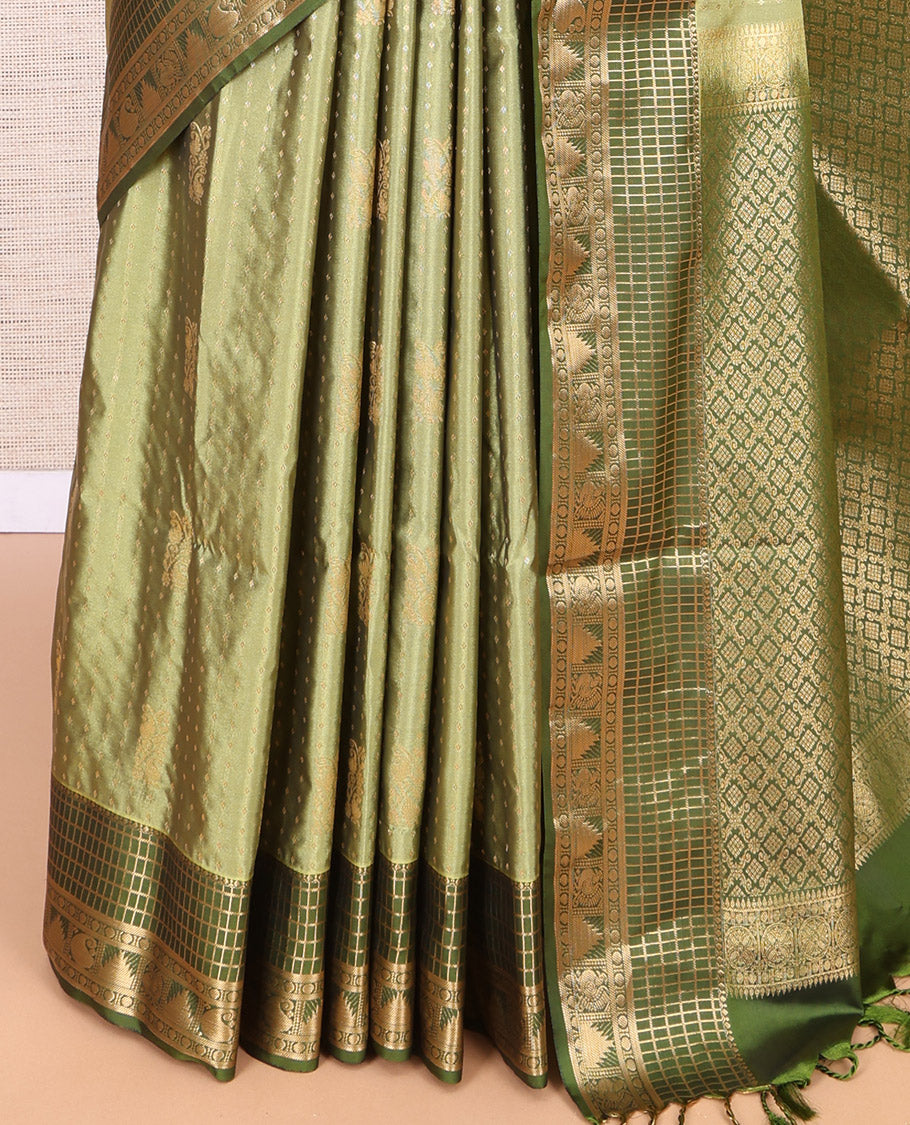 Dark Green Contrast Traditional Budget Silk Saree