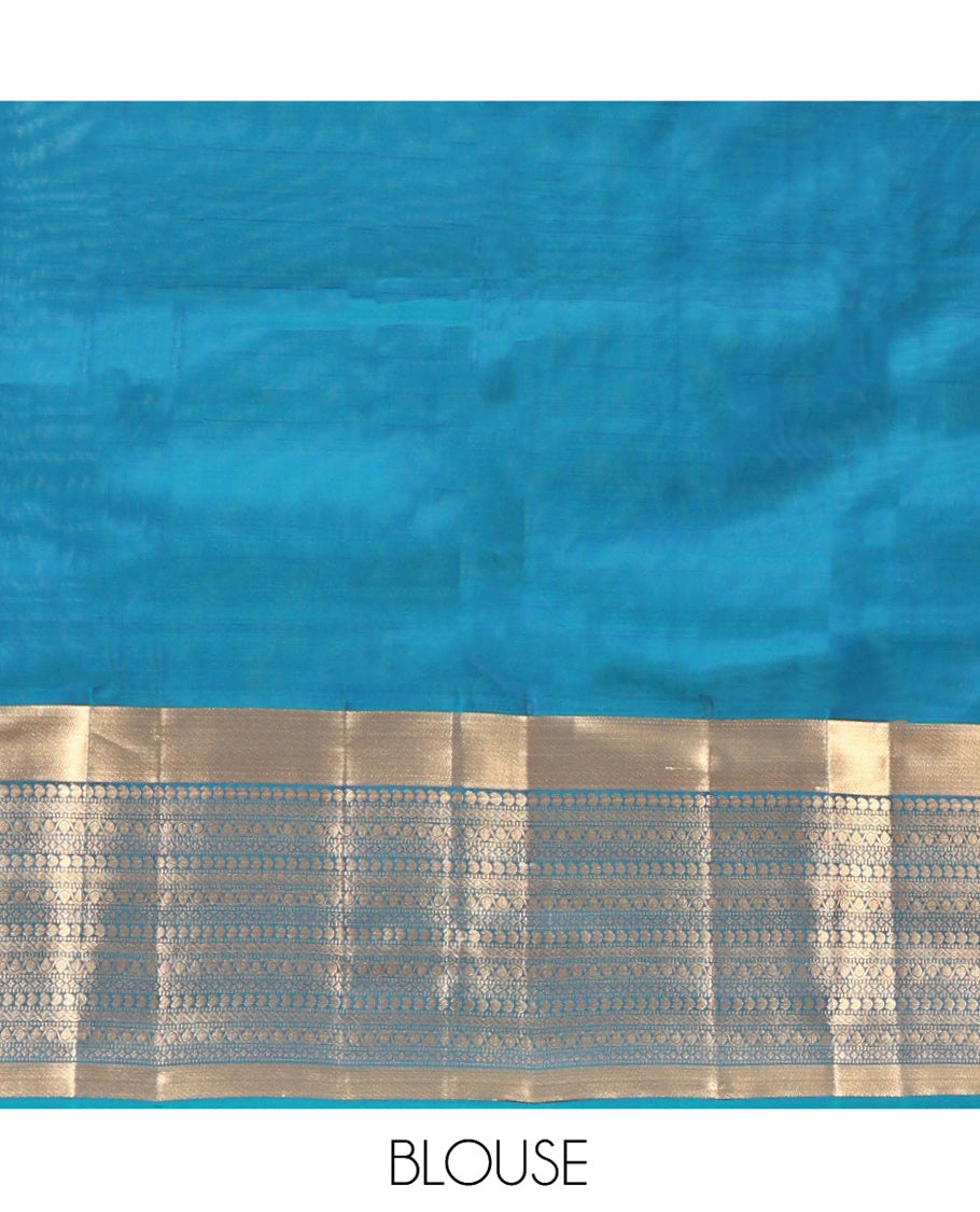 Blue Vasundhara Lite Silk Mix Saree, Steeped with the Richness of Zari Buttas All Over Its Body, Highlighted by Zari Border of Manga, Muthu, and Kodi Visiry Designs, Grand Jaal Pallu and Paired with a Matching Blouse
