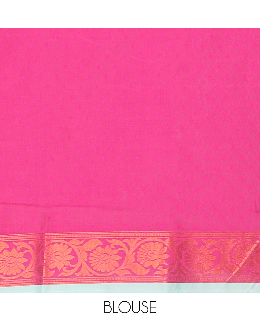 Blue ikkat geometric motifs butter silk saree with contrast floral zari border & intricate floral zari pallu