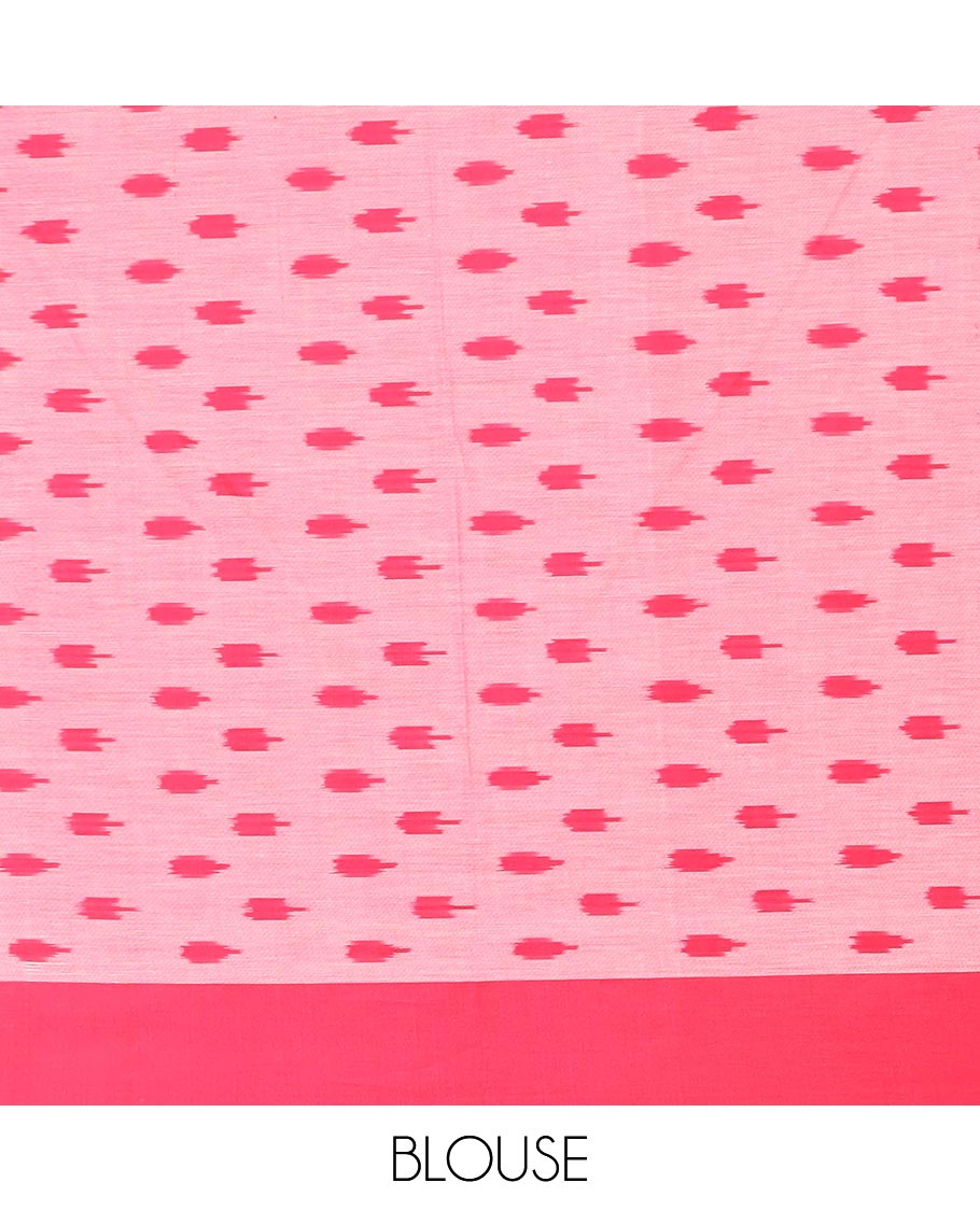 pink buttas design ikkat cotton saree with contast plain border & ogee design pallu