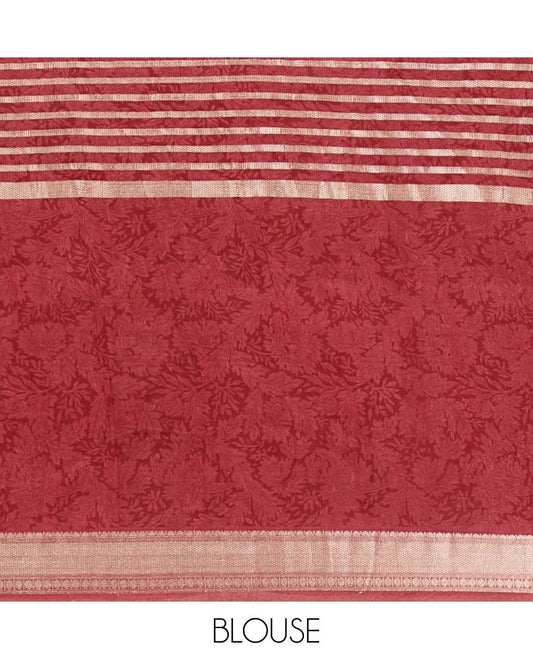 Onion pink stripes & floral print chanderi Cotton saree with rudraksh mayil kann border & contrast chick pallu along with contrast blouse