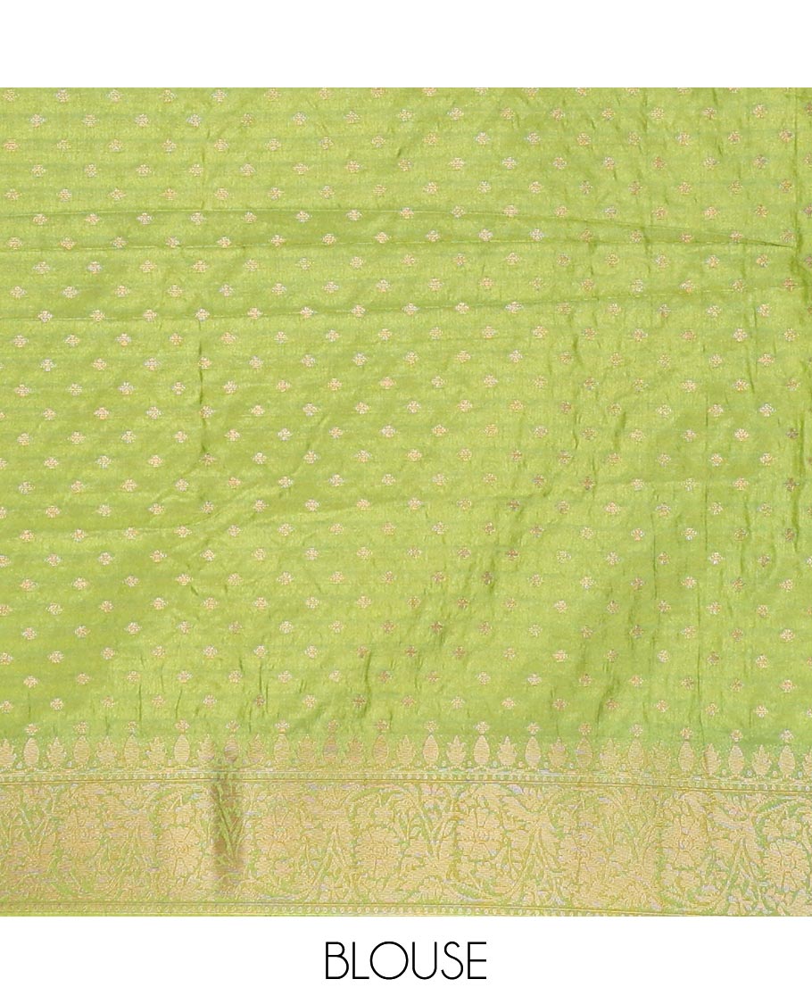 Green striped floral design semi banaras tussar saree with self traditional border & intricate zari design pallu