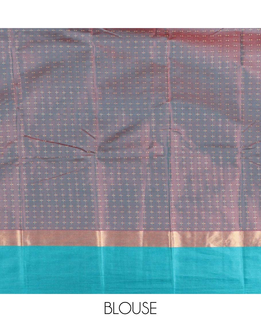 Rani Pink Art Soft Silk Saree, Steeped with Plus-Size Buttas All Over Its Body, Complemented by a Contrast Border, Subtly Striped Pallu, and Paired with a Contrast Blouse