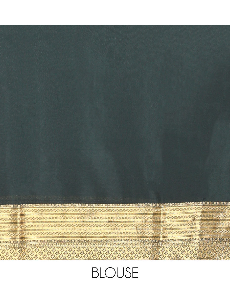 Pink zari striped design mysore silk saree with contrast zari border & striped zari pallu