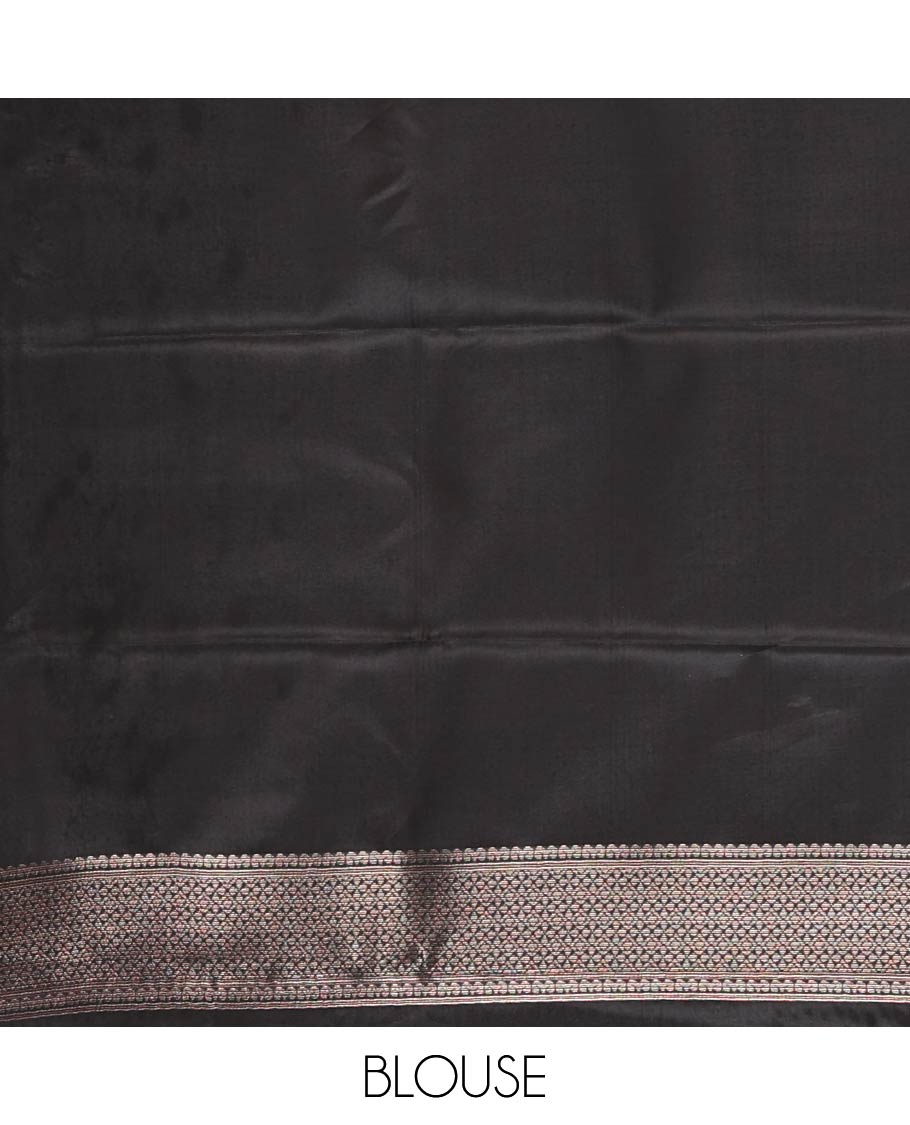 Sea blue zari checked & floral buttas kanchi silk saree,contrast satin border of floral zari motifs,intrictae pallu & contrast plain blouse