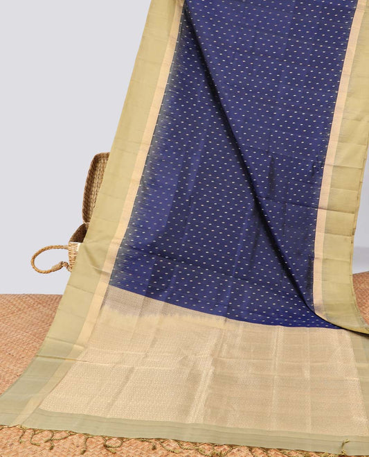 Blue buttas soft silk saree with contrast zari border & intricate zari design pallu