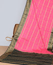 Pink zari striped design mysore silk saree with contrast zari border & striped zari pallu