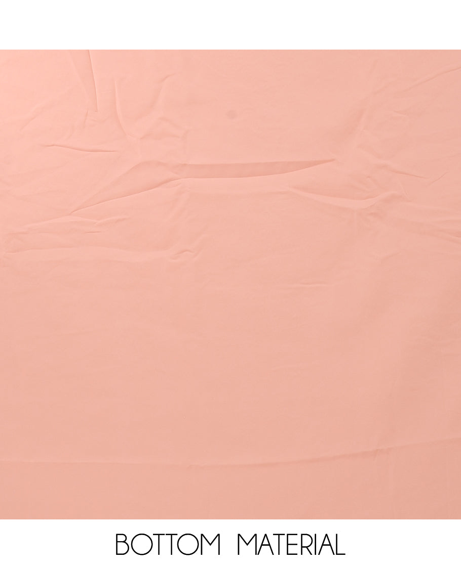 Peach chudidar material set,Lucknowi chikankari embroidered & neckwork georgette top,crepe plain bottom, & chiffon plain dupatta