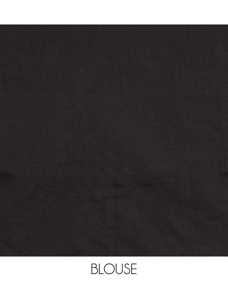 Borderless Black vertical multi-color thread striped khadi jute linen saree, striped pallu & matching plain blouse