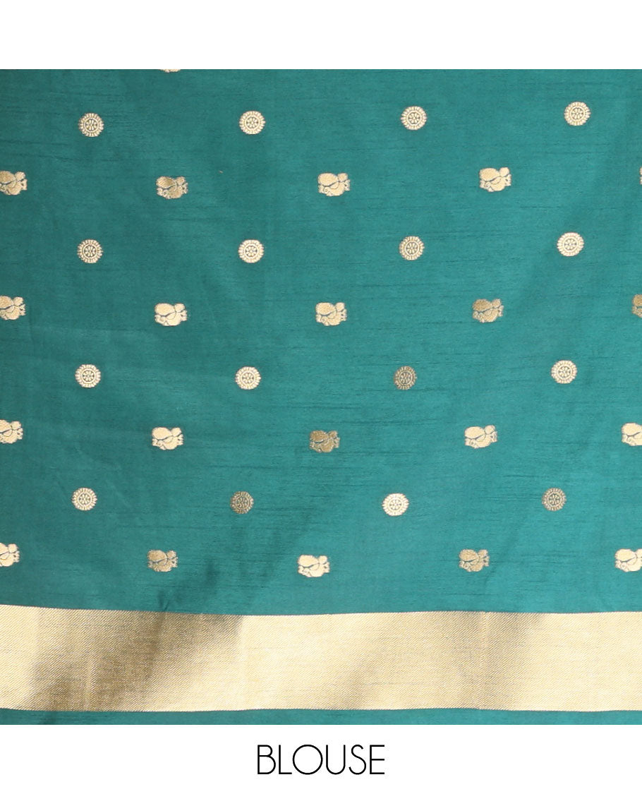 Green peacock mile chakra butta dola silk saree with zari border & rich zari pallu along with mile chakra butta blouse