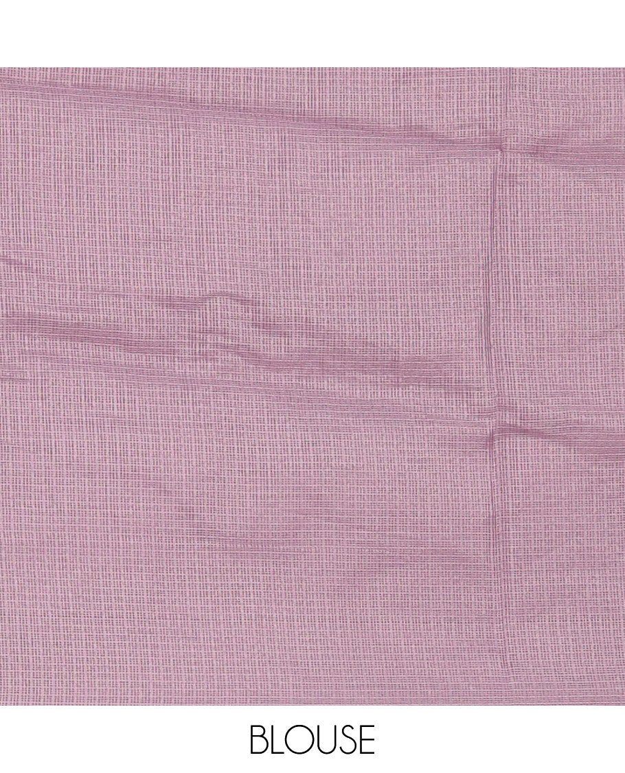 Lavender star flower motifs chikankari-style embroidered kota check saree, lace border & matching checked blouse