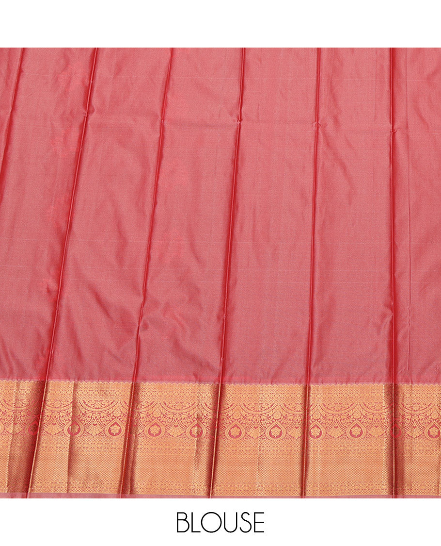Green Budget Silk Saree, Embellished with Zari Buttas, Complemented by a Contrast Traditional Border, Grand Pallu, and a Contrast Blouse