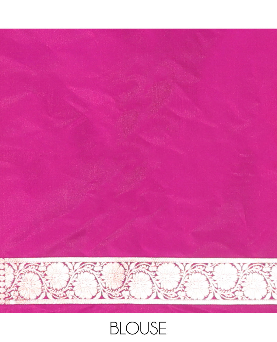 Pink Banarasi Nylon Saree, Detailed with Buttas, a Floral Creeper Zari Border, Intricate Pallu, and a Matching Blouse