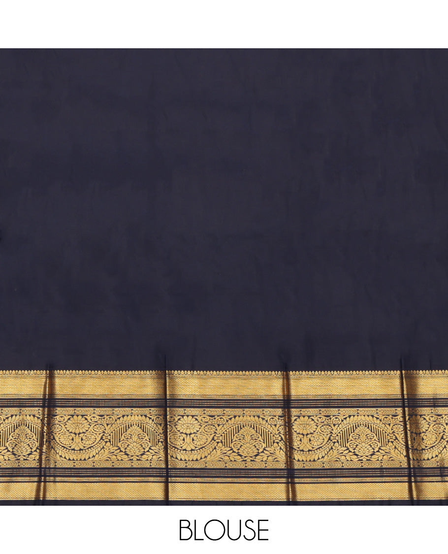 Green Budget Silk Saree, Highlighted by Zari Buttas, Complemented by Contrast Traditional Zari Border, a Jaal Pallu and a Contrast Blouse
