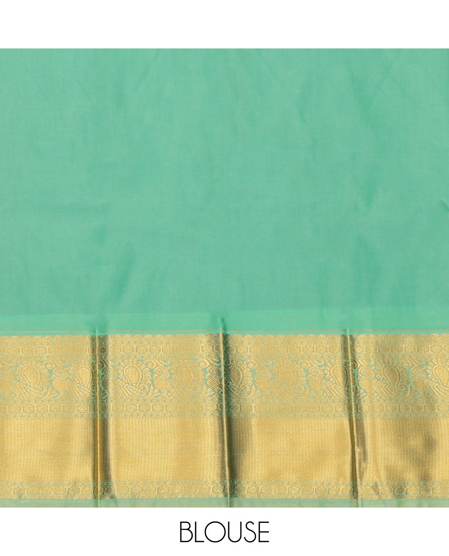 Green Budget Silk Saree, Enriched with Floral Butta Enclosed Checks, a Contrast Traditional Peacock Zari Border, a Grand Pallu and a Contrast Blouse