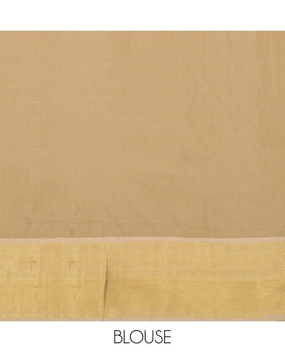 Green Budget Silk Saree, Gleamed Up with Zari Butta Enclosed Checks on Its Body, Complemented by a Contrast Traditional Zari Border, Grand Jaal Pallu, and Paired with a Contrast Blouse