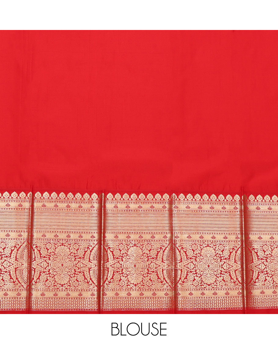 Yellow Budget Silk Saree, Mesmerized with Zari Buttas, Complemented by a Contrast Traditional Zari  Border, Pallu of Jaal Designs, and a Contrast Blouse