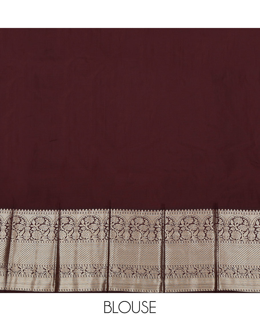 Yellow Budget Silk Saree, Subtly Sparkled with Zari Buttas and Stripes on Its Body, Complemented by a Contrast Traditional Zari Border, Intricately Designed Pallu, and Paired with a Contrast Blouse