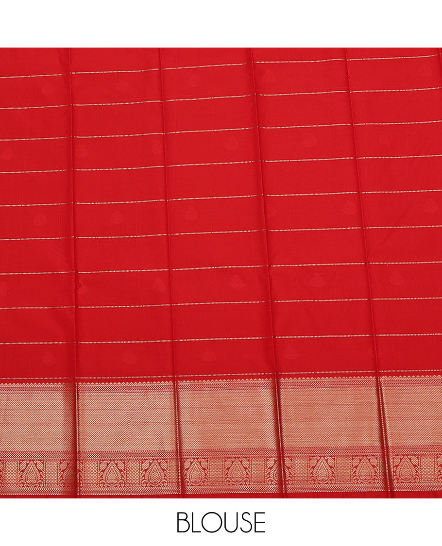 Turquoise Budget Silk Saree, Graced with Zari Butta Enclosed Checks on Its Body, Complemented by a Contrast Traditional Zari Design Border, Grand Jaal Pallu, and Paired with a Contrast Blouse
