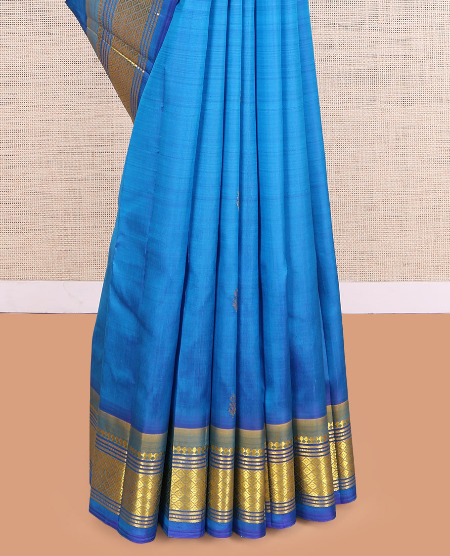 Blue Contrast Zari Butta Kanchipuram Silk Saree