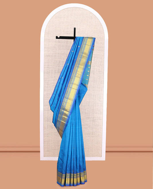 Blue Contrast Zari Butta Kanchipuram Silk Saree