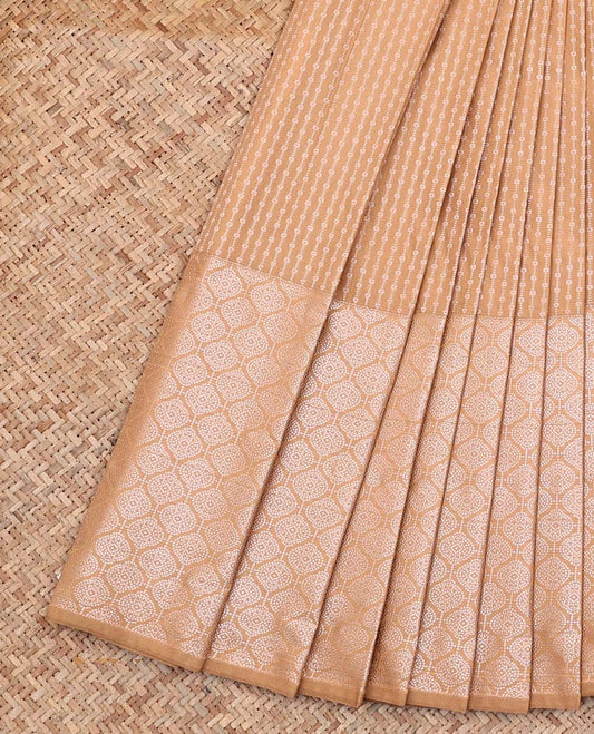 Fawn Brown Budget Silk Saree, Steeped with Zari Stripes On Its Body, Highlighted by Ogee-patterned border, Subtle Pallu and Paired with a Contrast Blouse